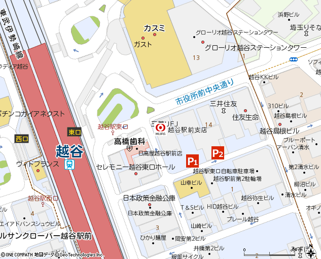 越谷駅前支店付近の地図